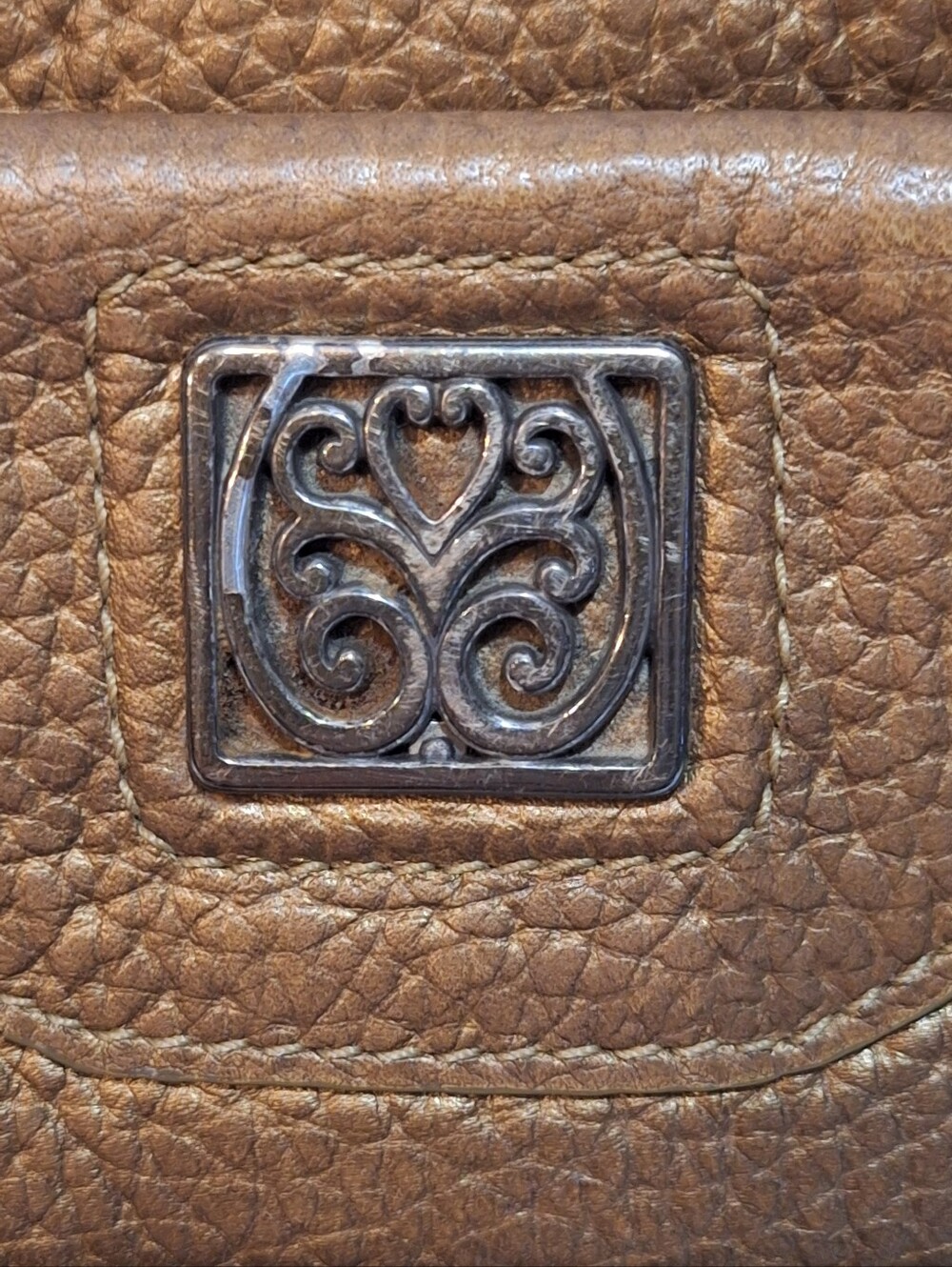 Brighton Crossbody Bag Purse Mila's Heart Metallic Gold Bronze Pebble Leather - Picture 14 of 16